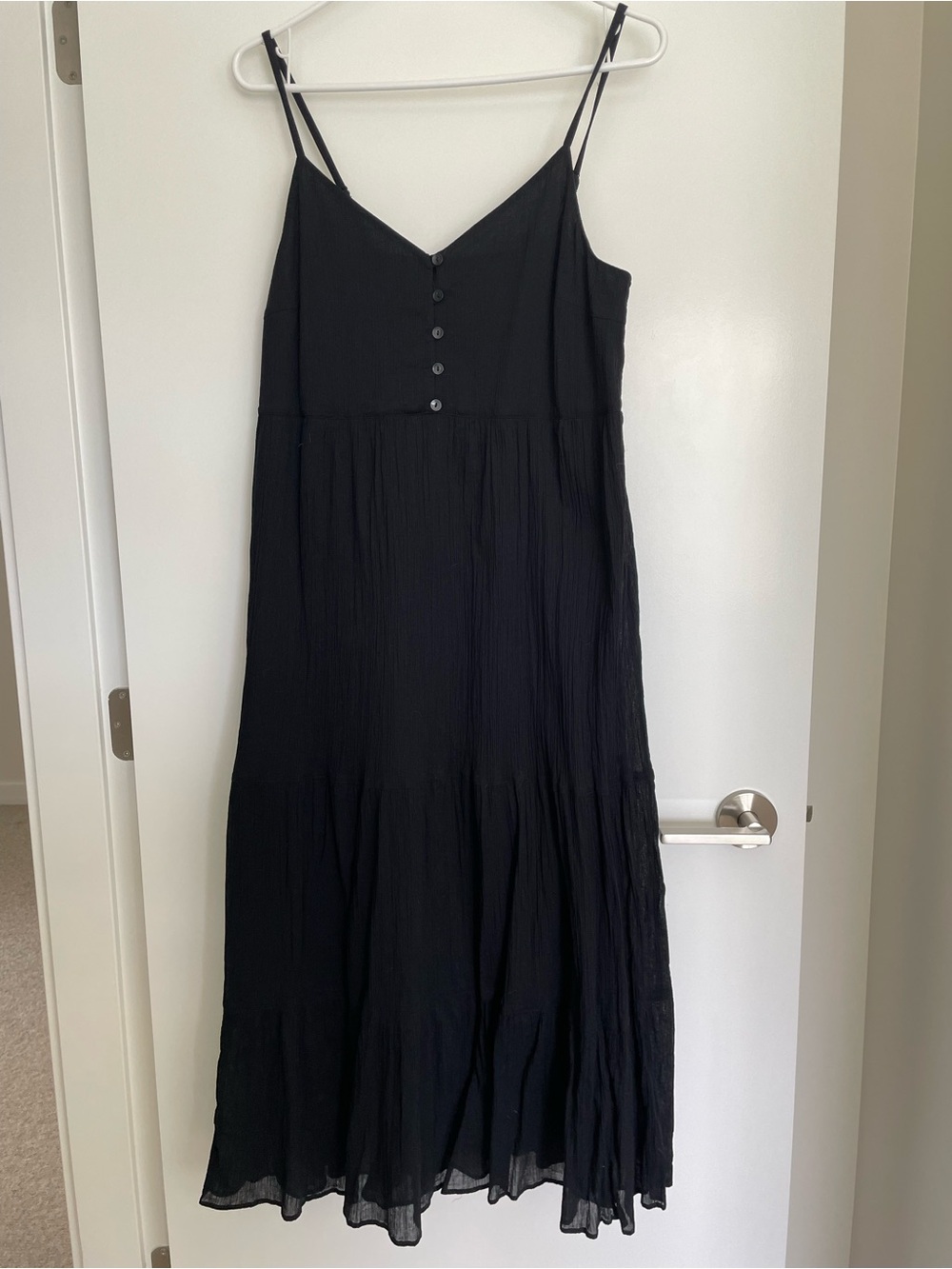 Uniqlo Black Spaghetti-Strap Maxi Dress with Front Buttons
